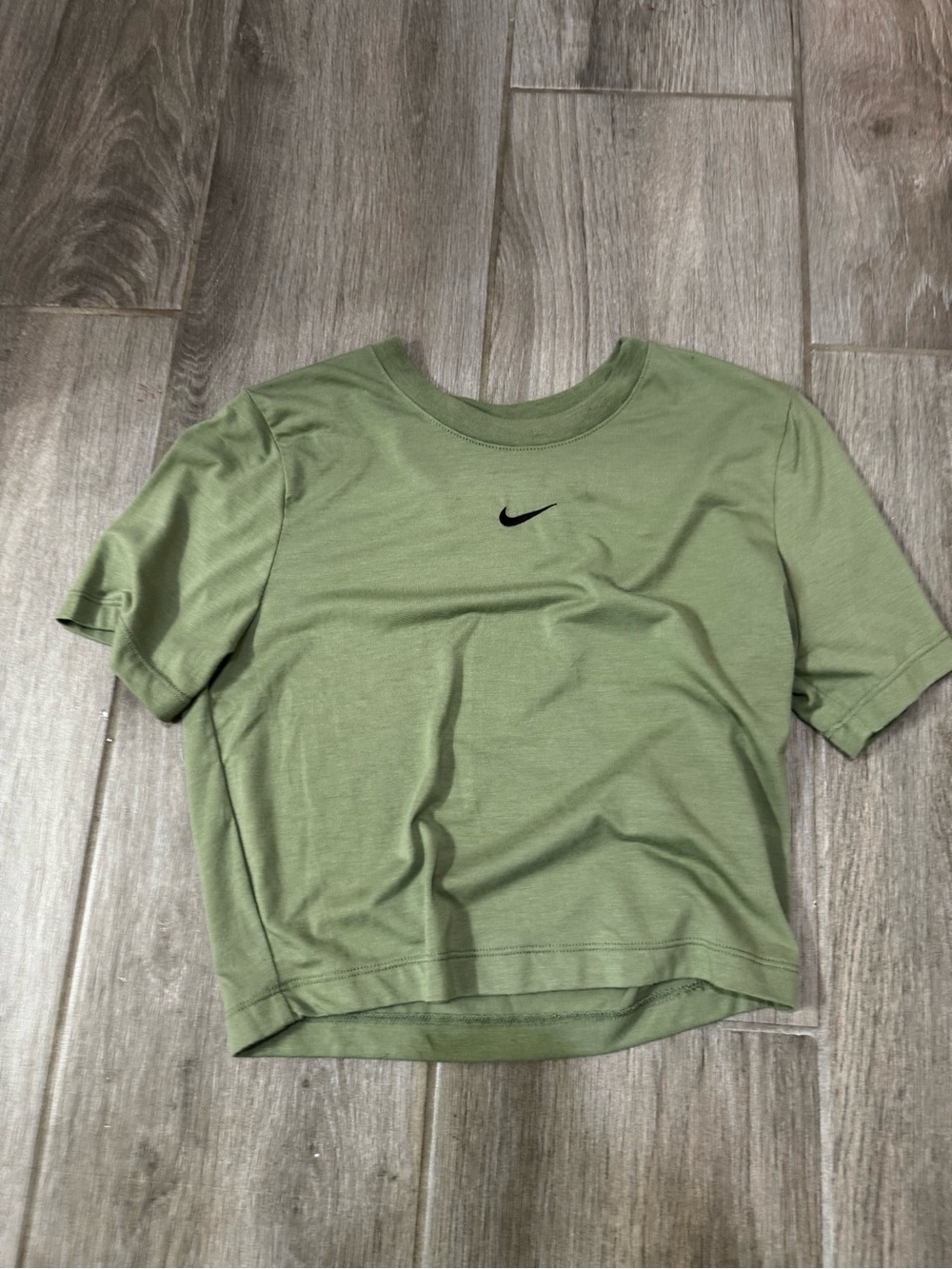 Nike Olive Green Cropped Crew Tee with Black Swoosh